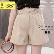 Three-Dimensional Tailoring Back Elastic Waist Zipper Trousers Folded Shorts (Black.blue.khaki M-3L)