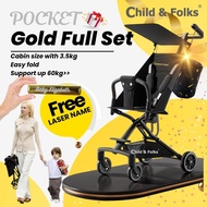 【Pocket】Child & Folks Stroller Baby 2.9kg Max 60kg Foldable boarding Travel Stroller Adjust Height b