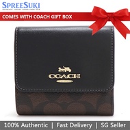 Coach Wallet In Gift Box Small Wallet Small Trifold Wallet In Blocked Signature Canvas Brown Black # CE930