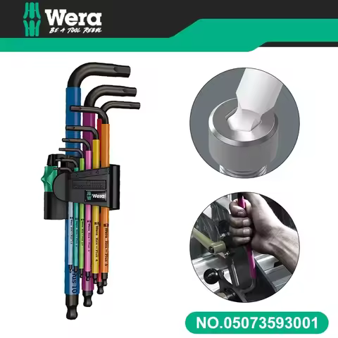 Genuine WERA No.05073593001 950 Tools 9 Pieces Metric Long Arm Hex Key Sets Multicolour L-Key Set SP