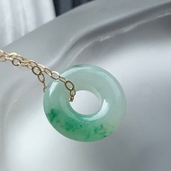 天然緬甸玉 翡翠項鍊 白底花青 平安扣 14kgf項鍊 平安扣項鍊