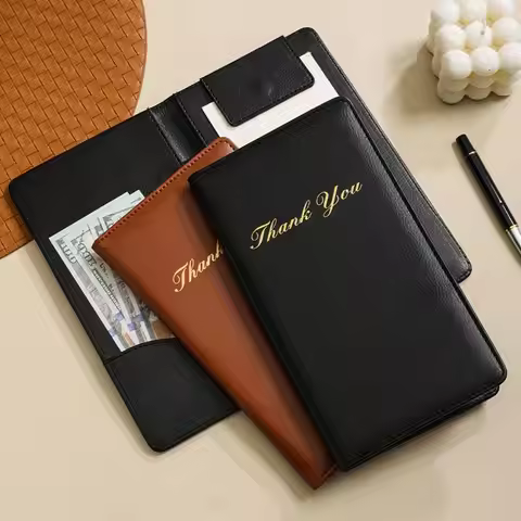 Leather Cash Receipt Folder Bill Book Cash Book Waterproof Bill Folder Credit Card Signature Folder
