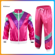 <Ribbitear> Elastic Waist Sportswear Outfit Lightweight 80s Sportswear Retro Color Block Tracksuit S