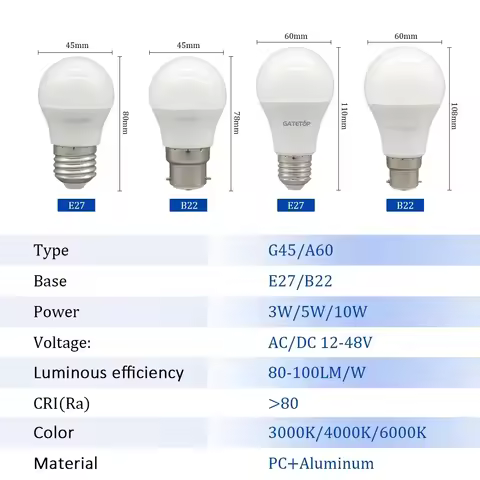 8PCS Energy-Efficient LED Light Bulbs AC DC 12V-48V Bubble Ball Bulb E27 B22 3W 5W 10W Spot Bulb for