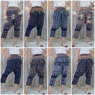 Hmong Pants Cropped 5-Inch Legs Elastic Waist Tape Decoration