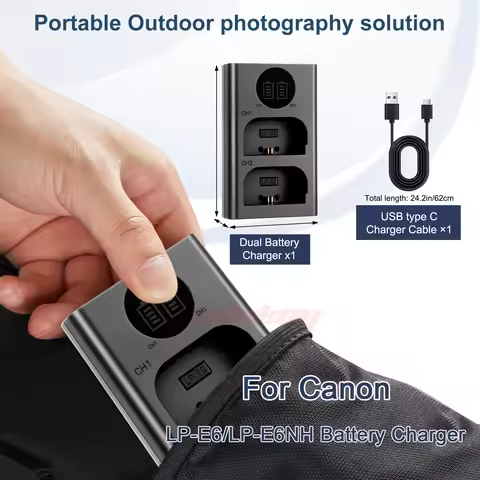 LP-E6 LPE6 LP-E6N Battery Charger for Canon EOS 5D Mark II III IV, EOS 5DS, 5DS R, EOS 6D LCD Dual C