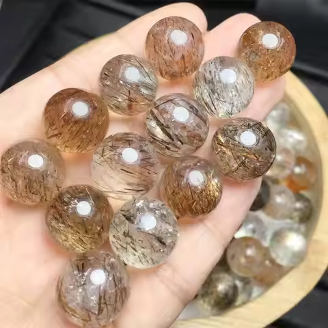 2PCS Natural Black Gold Super Seven Quartz Sphere Pendant DIY Necklace Women Jewelry Romantic Holida