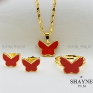 SHAYNE Jewelry Butterfly 3in1 set jewelry 18K Bangkok Gold Necklace Earring Ring For women Jewelry adjustable ring 2883s