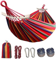2 Person Cotton Canvas Hammock 450lbs Portable Camping Hammock Tree Straps for Travel Patio Garden