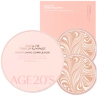 AGE20’s Glow Fit Tone-Up Sun Pact Set  Case + 2 Refills / SPF50+ PA++++ / Brightening & UV Protectio