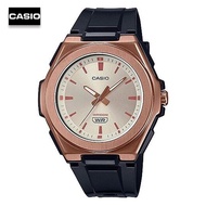 Velashop นาฬิกาข้อมือผู้หญิงคาสิโอ Casio Standard สายเรซิ่น รุ่น LWA-300HRG-5EVDF - สีดำ-โรสโกลด์, LWA-300HRG-5E, LWA-300HRG