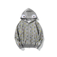 BAPE X MINIONS Hoodies ผู้ชายผู้หญิง Hooded Big Eye น่ารัก Shark Head Hoodie เสื้อผ้าสีเทา &amp; สีเหลือง &amp; สีขาว M ~ 3XL