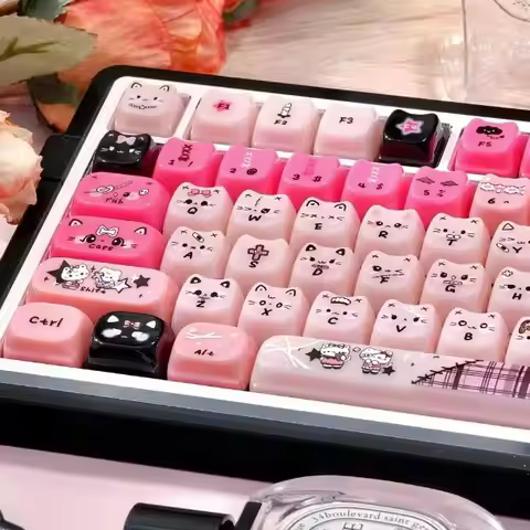 MAIMOOO Pink Cat Keycaps Jelly Texture Pc Material Suitable For Aula F75 F87 F99 Keyboard Translucen