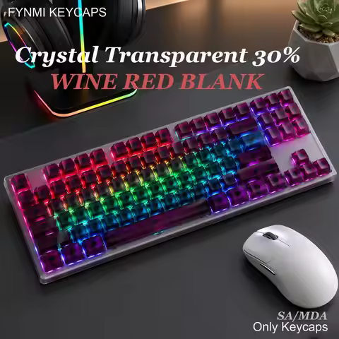 Fynmi Crystal Wine Red Blank Transparent 30% Shine Through MDA Keycaps ANSI/ISO Layout 122 keys Full
