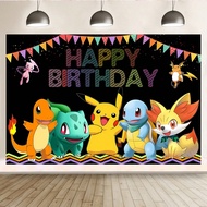 1 PC Black Background With A Colorful Triangular Flag For The Pokémon Pikachu Birthday Party Backdro