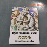 LOVE BABY Ugly Medieval Cats Calendar 2024 | Weird Medieval Cats Calendar 2024 | Retro Wall Calendar with Ugly Cats | Monthly Wall Calendar Gift for Cat Lovers