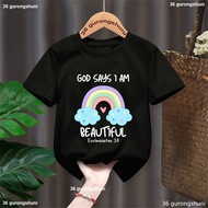 God Says I Am Beautiful Ecclesiastes 3:11 Rainbow Hearts Printed T Shirt Girls Kawaii Funny Kids Clo