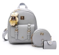 พร้อมส่งจากไทยกระเป๋าเป้ + กระเป๋าสะพายข้างแบบเซ็ท 3 ชิ้นแถมพวงกุญแจZASHION Faux Leather Mini Backpa