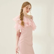 Azalea Flora Dress เดรสออกงานปาดไหล่ แต่งระบายผ้าออแกนดี้ช่วงอก