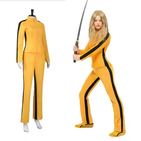 Movie Kill Bill The Bride Beatrix Kiddo Cosplay Costume Kung Fu Jumpsuit for Women Yellow Kung Fu Ha