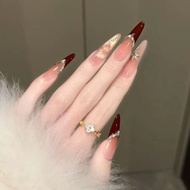 [Koi Nafu] Burgundy French Cat Eye Manicure Whitening Wearing Nails