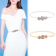 Flower Shape Ladies Dress Belt Silver Gold Elastic Women Belt  Stretch Skinny Chain Female Waist Bel