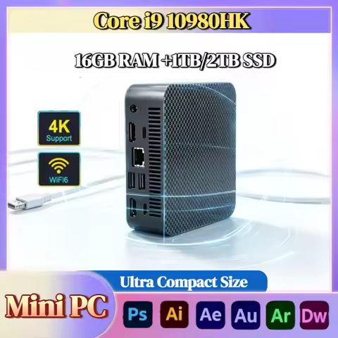 Intel Core i9 10980HK Mini PC 16GB RAM 512GB NVMe SSD Triple 4K WiFi6 Silent Cooling Office Home Des
