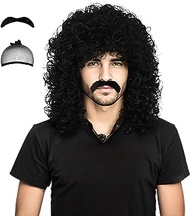Miss U Hair Mens Wig 70s 80s Mullet Wig Rockstar Wigs For Men Slash Wig Long Black Curly Halloween Party Costume Wig