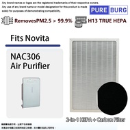 Fits Novita NAC306 Air Purifier 2-in-1 Replacement HEPA + Carbon Filters
