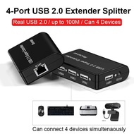 Real 4 Port USB 2.0 Network Extender Via RJ45 Cat5e Cat6 Ethernet Cable 100m for Webcam Camera Mouse