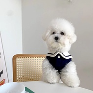 Rompi Anak Anjing Biru Tua Musim Panas Pelompat Teddy Nipis Kolar Tentera Laut Pakaian Anjing Sut Pe