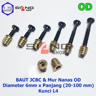 JCBC M6 Bolts 2 to 10 cm long and OD Pineapple Nuts (13mm) Furniture, Beds, Knockdown etc.