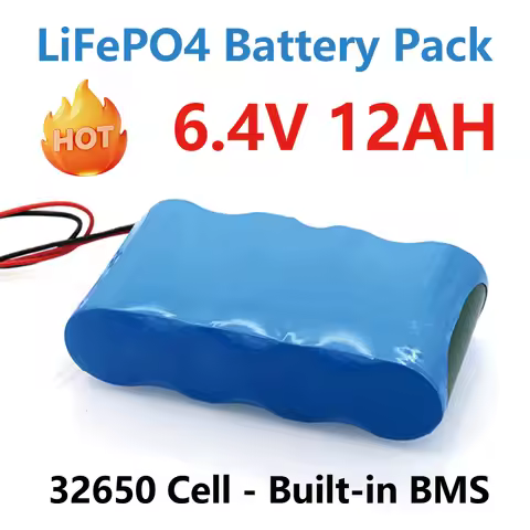 6.4V 12000mAh Lithium Battery Pack Iron Phosphate 32650 2S2P Built-in BMS Solar Street Light Sweeper