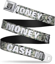 'Buckle-Down Seatbelt Belt - CASH MONEY $ Dollars/White - 1.0'' Wide - 20-36 Inches in Length'