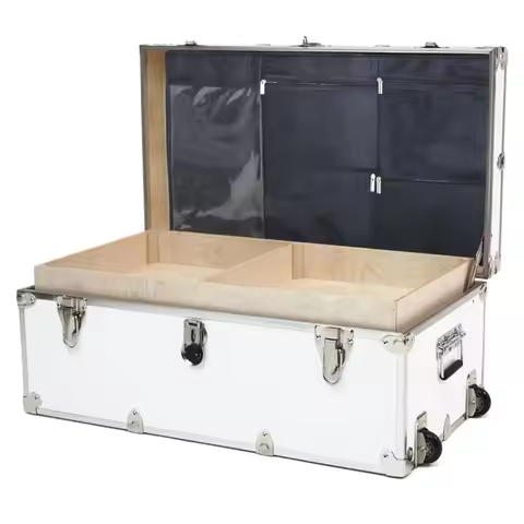 Essential Trunk With Wheels, Tray, amp Lid Organizer 32x18x14, 1000 lbs Capacity. Strong, USA Made S