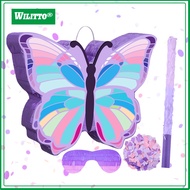 Butterfly Pinata Kids Pull String Pinata with Stick Blindfold Confetti for Girls Interactive Birthda