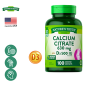 เนเจอร์ทรูทร์ แคลเซี่ยม ซิเตรท 630 mg/s + วิตามินดี x 100 เม็ด Nature’s Truth Calcium Citrate + Vitamin D3 / กินร่วมกับ คอลลาเจน ไทป์ 2 ยูซีทู กลูโคซามีน ขมิ้นชัน น้ำมันปลา โอเมก้า 3 วิตามินดี3 เค //