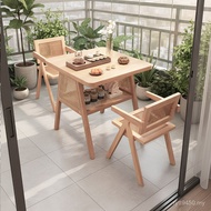 Square Table Household Living Room Table Chair Solid Wood Balcony Black Combination Tea Small Apartm