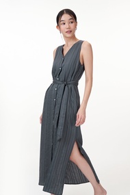 NELLIE TEXTURED STRIPES DRESSIN CHARCOAL