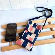 幾何方塊自動分類鈔票零錢手機袋 日本棉布製作 附贈可調式背帶