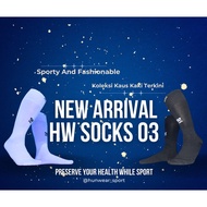 HITAM PUTIH Hunwear - Socks Futsal Soccer Socks Long Socks Black White HW-03
