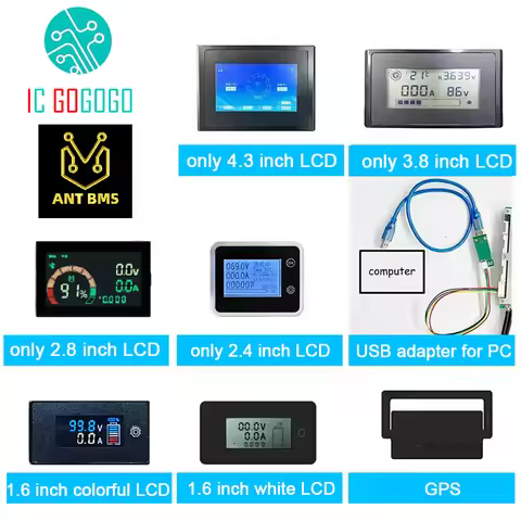 2.4 3.8 4.3 2.8 1.6 inch LCD Display Screen Communication ANT BMS Protection Board 16S 20S 24S 22S 3