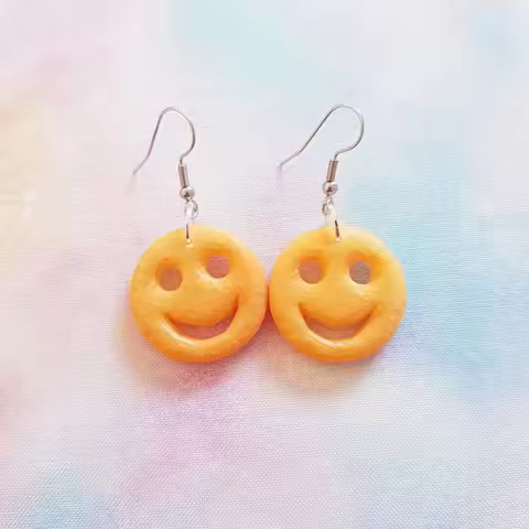 Quirky Smiley Faces Drop Earrings Lightweight Nickel Free Childhood Snack-Inspired Fashion Jewelry