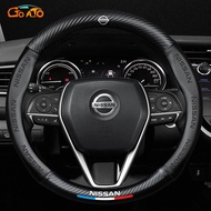 GTIOATO Car Carbon Fiber Leather Steering Wheel Cover Suitable For 38CM Breathable Steering Wheel Protective Cover Car Interior Accessories For Nissan NV200 Note Qashqai Sylphy Kicks Serena NV350 X-Trail Elgrand Navara