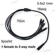 5pcs 70cm long 1 female to 5 way Splitter male extend Cable 5.5*2.1mm to male 18awg branch 22awg 12V