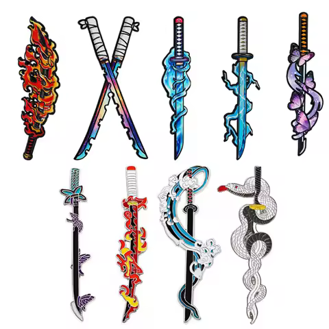 4/5/9Pcs Demon Slayer Nichirin Swords Enamel Pins Set Anime Cosplay Badges Collectible Brooches for 