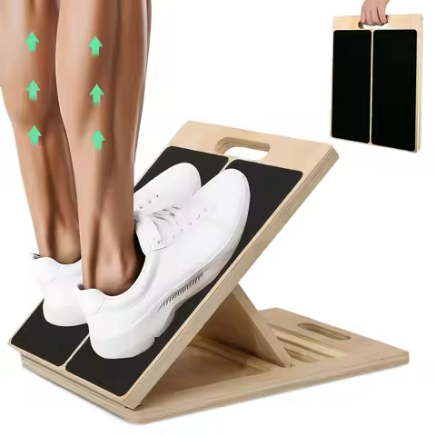 2 in 1 Wooden Balance Board & Calf Stretcher Slant Board, Adjustable Incline Ankle Stretch Board, An