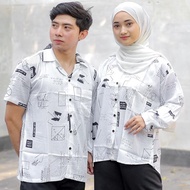 kemeja couple pasangan kekinian remaja ootd rayon motif abstrak pantai korean style oversize
