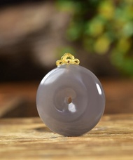 秒殺價 天然和田玉煙紫18k平安扣吊墜 雕工精緻