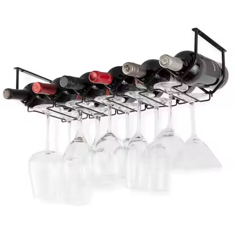 Piccola Under Cabinet Wine Rack amp Glasses Holder, Kitchen Organization with 6 Bottle Organizer Met